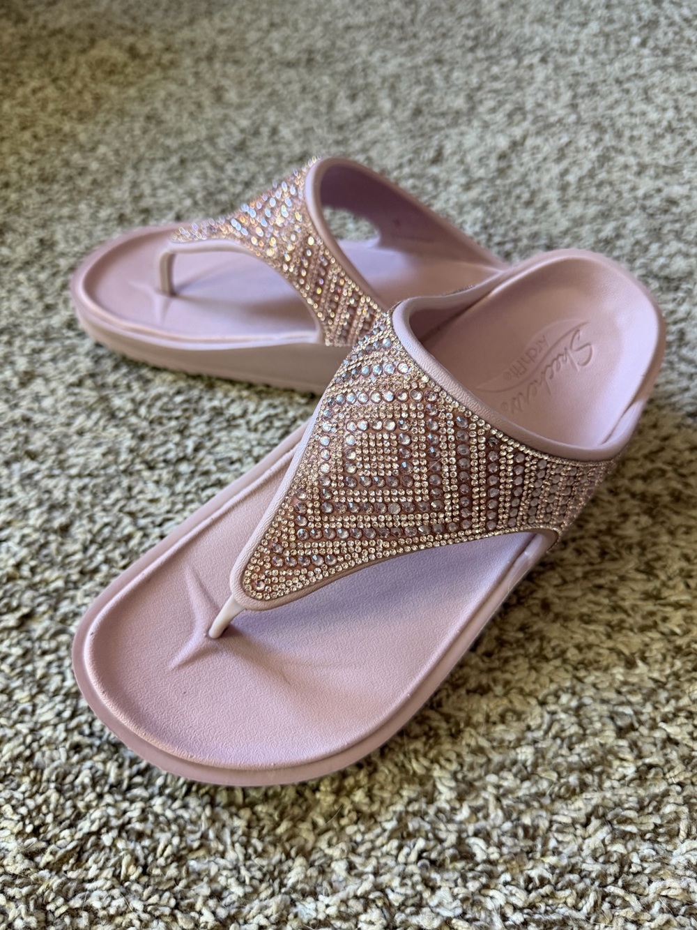 Skechers Pink Embellished Comfort Thong Sandals